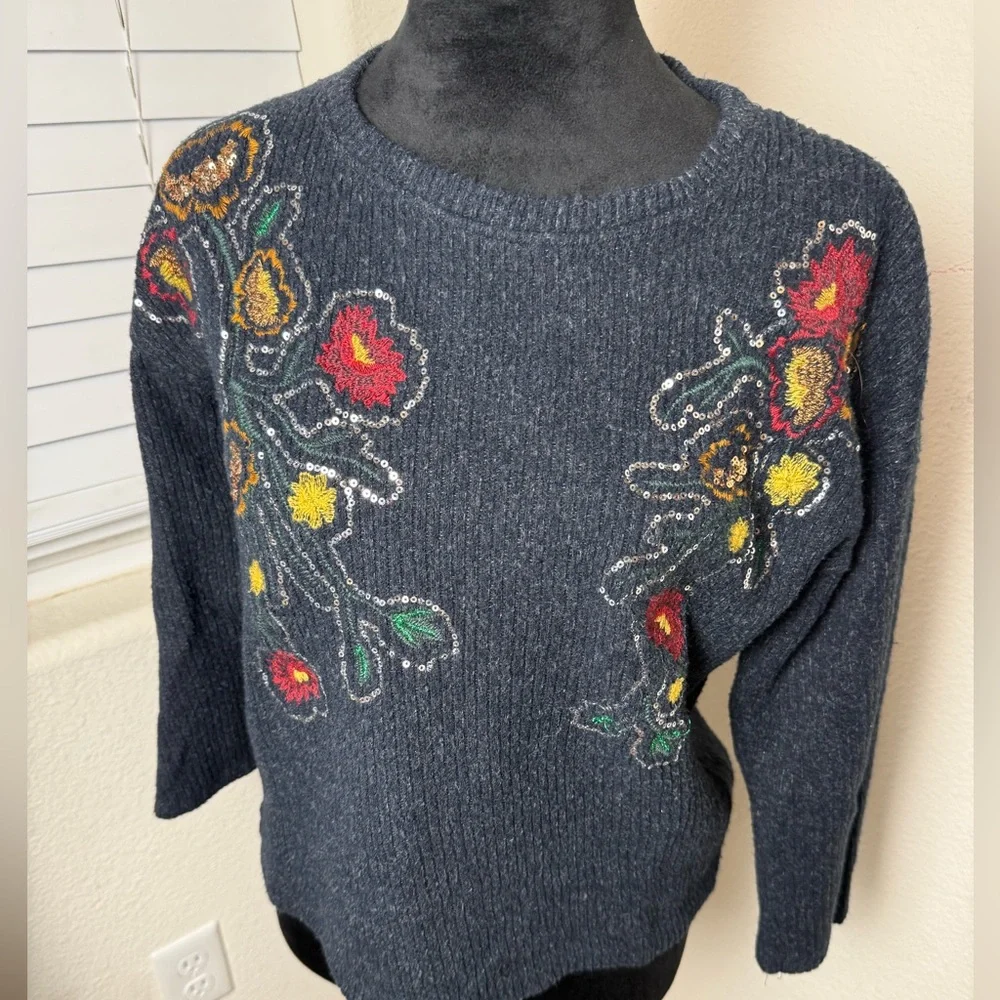 ZARA | Floral Embroidery‎ Sequin Boho Sweater